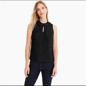 J.Crew Lace Top Ruffle Mock Neck Sleeveless Keyhole Black Blouse Size Tall Small